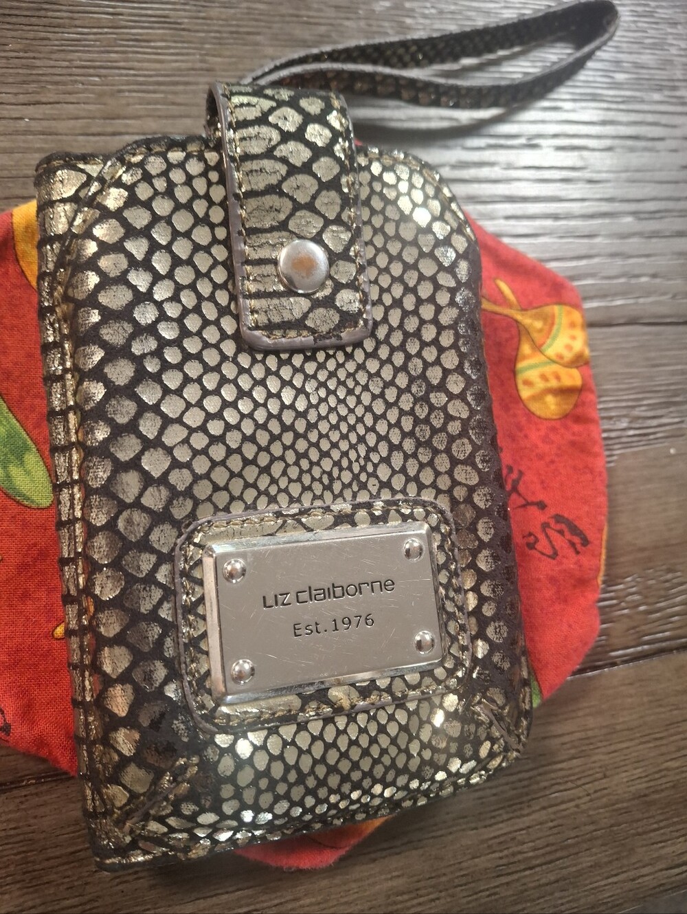 Liz Claiborne Metallic Snake-Print Wristlet - Gold and Black